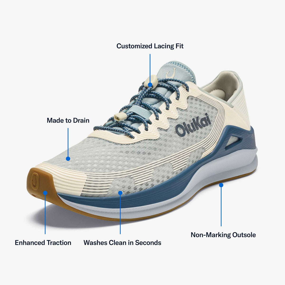 OluKai Great Value | ‘Ahi Men’s Water Boat Shoes - Blue Pearl / White Sand