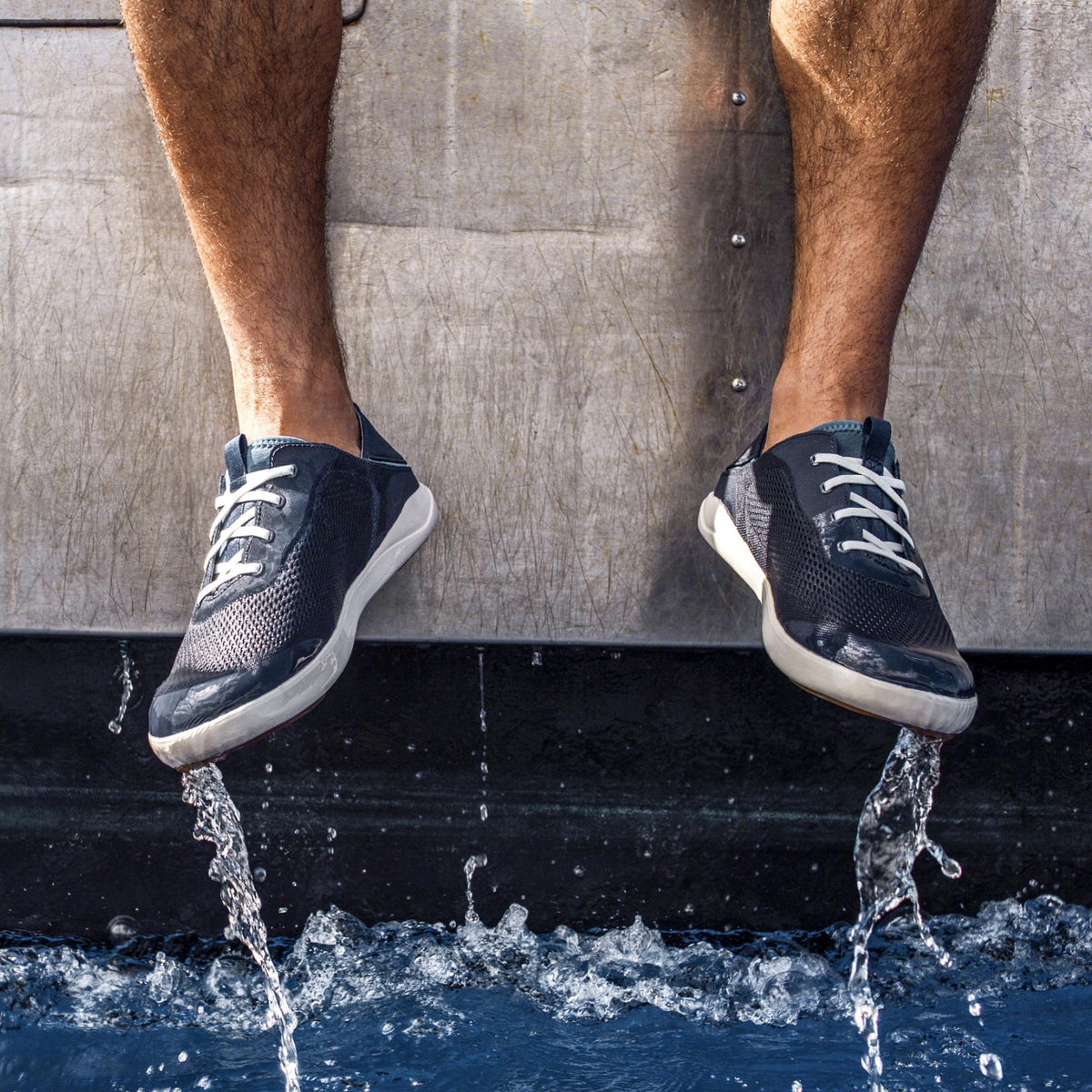 OluKai Featured | Moku Pae Men's Boat Shoes - Trench Blue / Off White