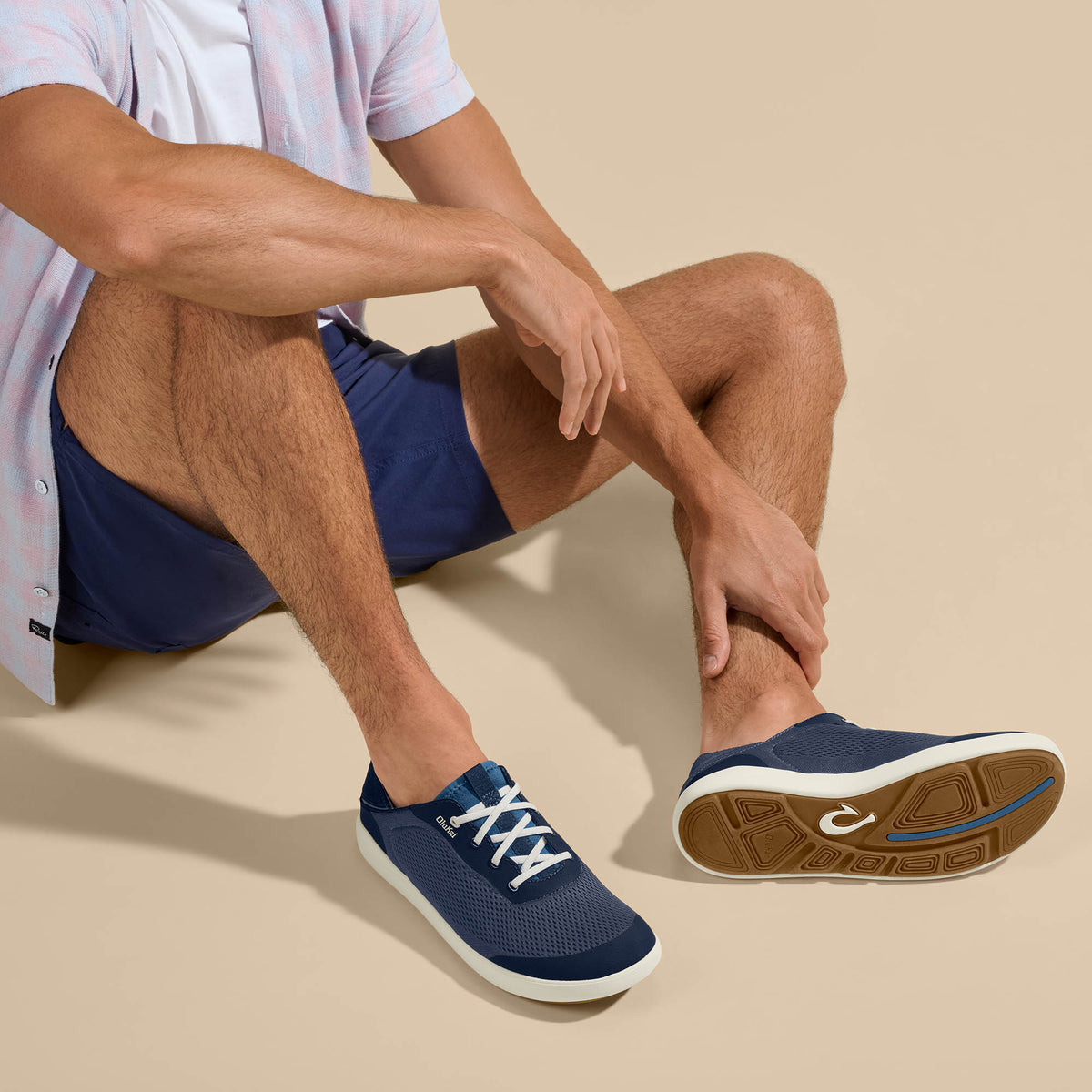 OluKai Featured | Moku Pae Men's Boat Shoes - Trench Blue / Off White