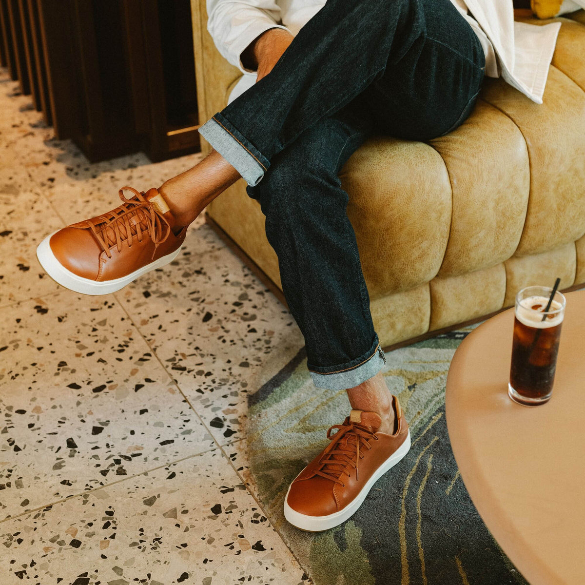 OluKai Popular | Lae‘ahi Lī ‘Ili Men's Leather Sneakers - Kukui Brown