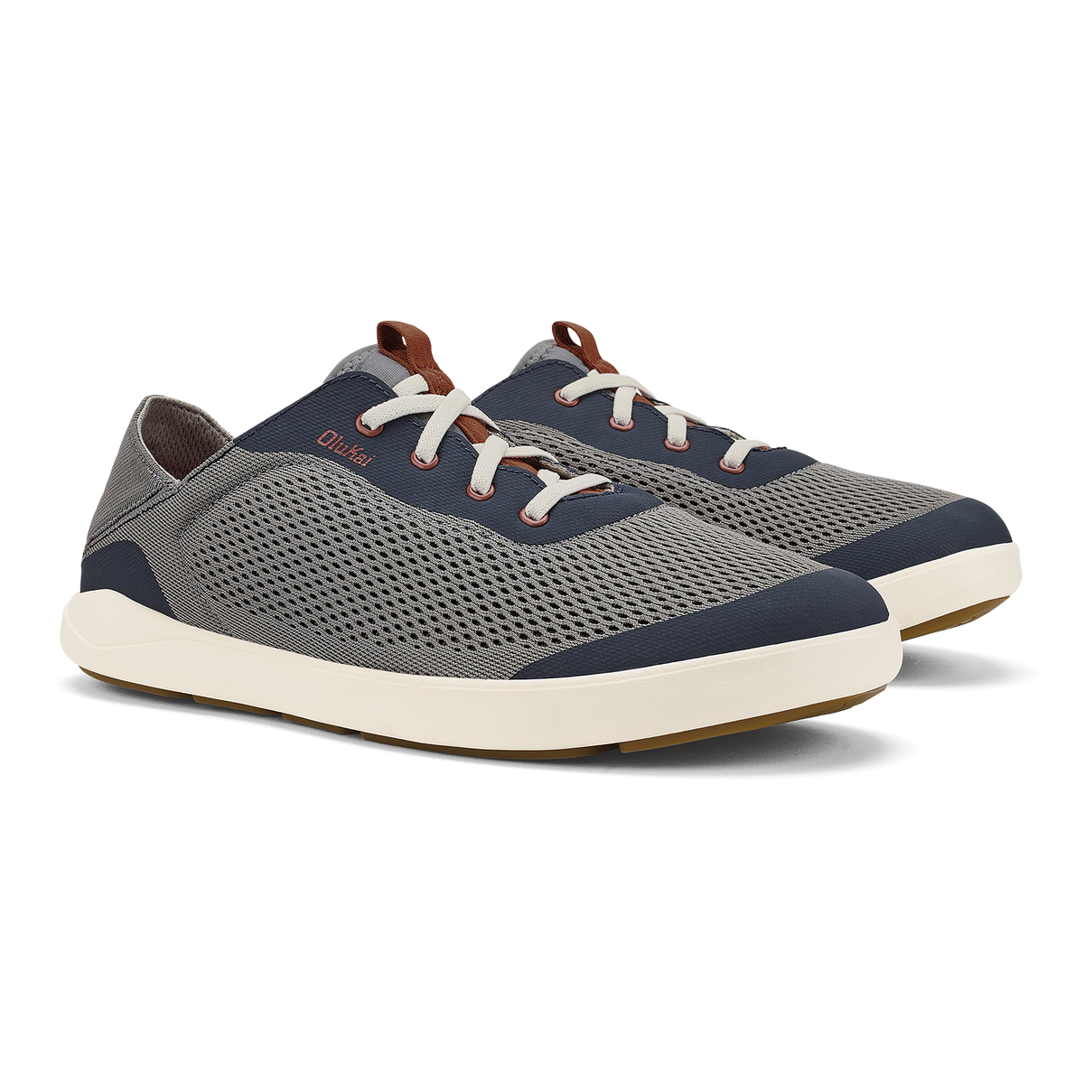 OluKai Premium | Moku Pae Men's Boat Shoes - Ash / Trench Blue