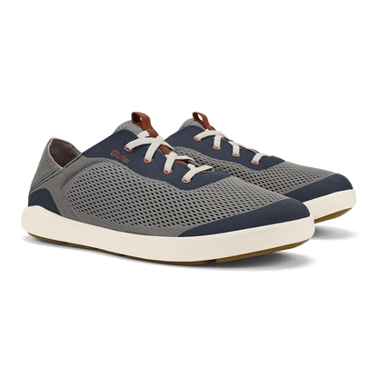 OluKai Premium | Moku Pae Men's Boat Shoes - Ash / Trench Blue