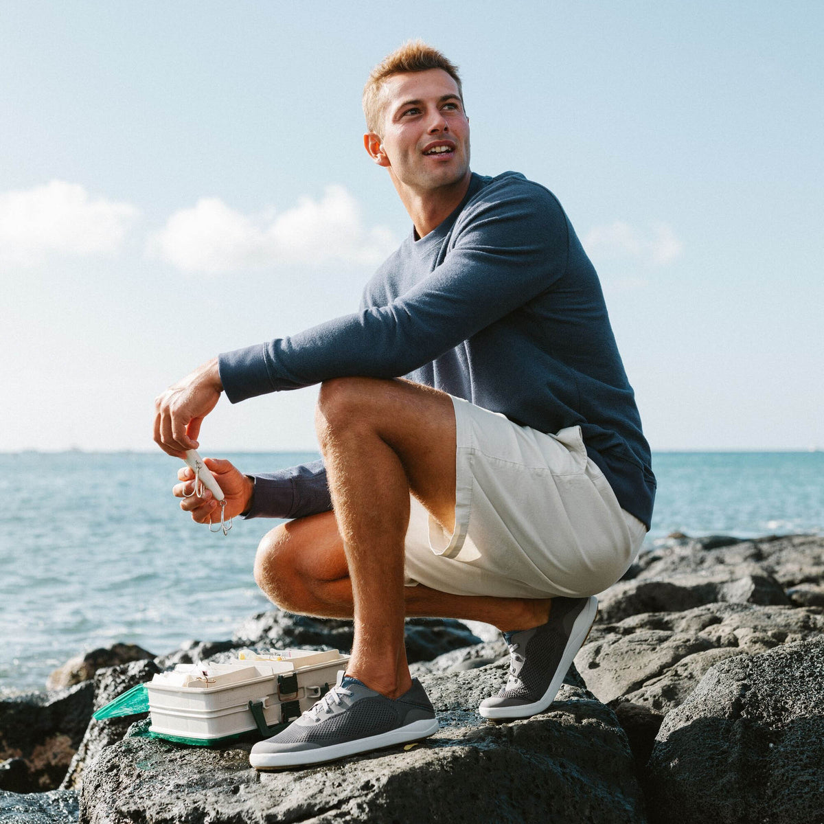 OluKai Great Value | Moku Pae Men's Boat Shoes - Pavement / Vintage Blue