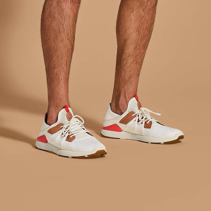 OluKai Recommended | Mio Lī Men's Athletic Shoes - Bright White / Red Lava