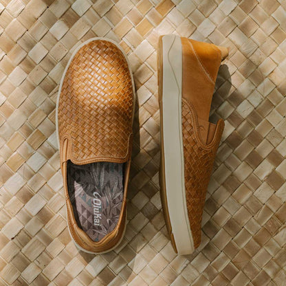 OluKai Best Price | Lae‘ahi Lauhala Men's Leather Slip-On Sneakers - Fox