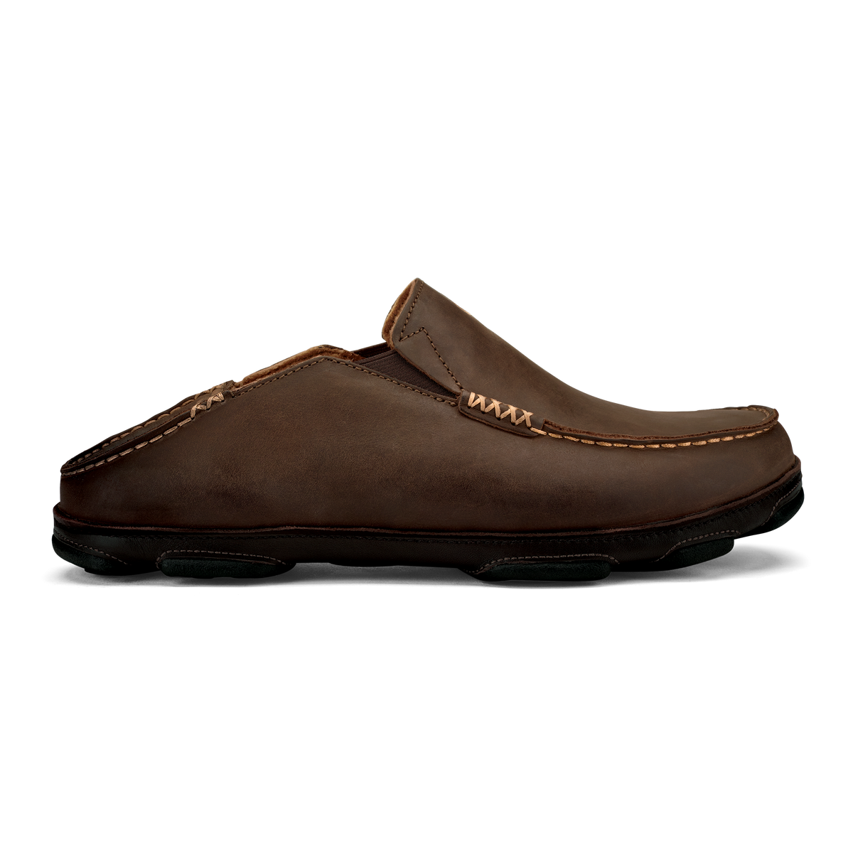 OluKai Everyday | Moloā Men's Leather Slip On Shoes - Dark Wood / Dark Java