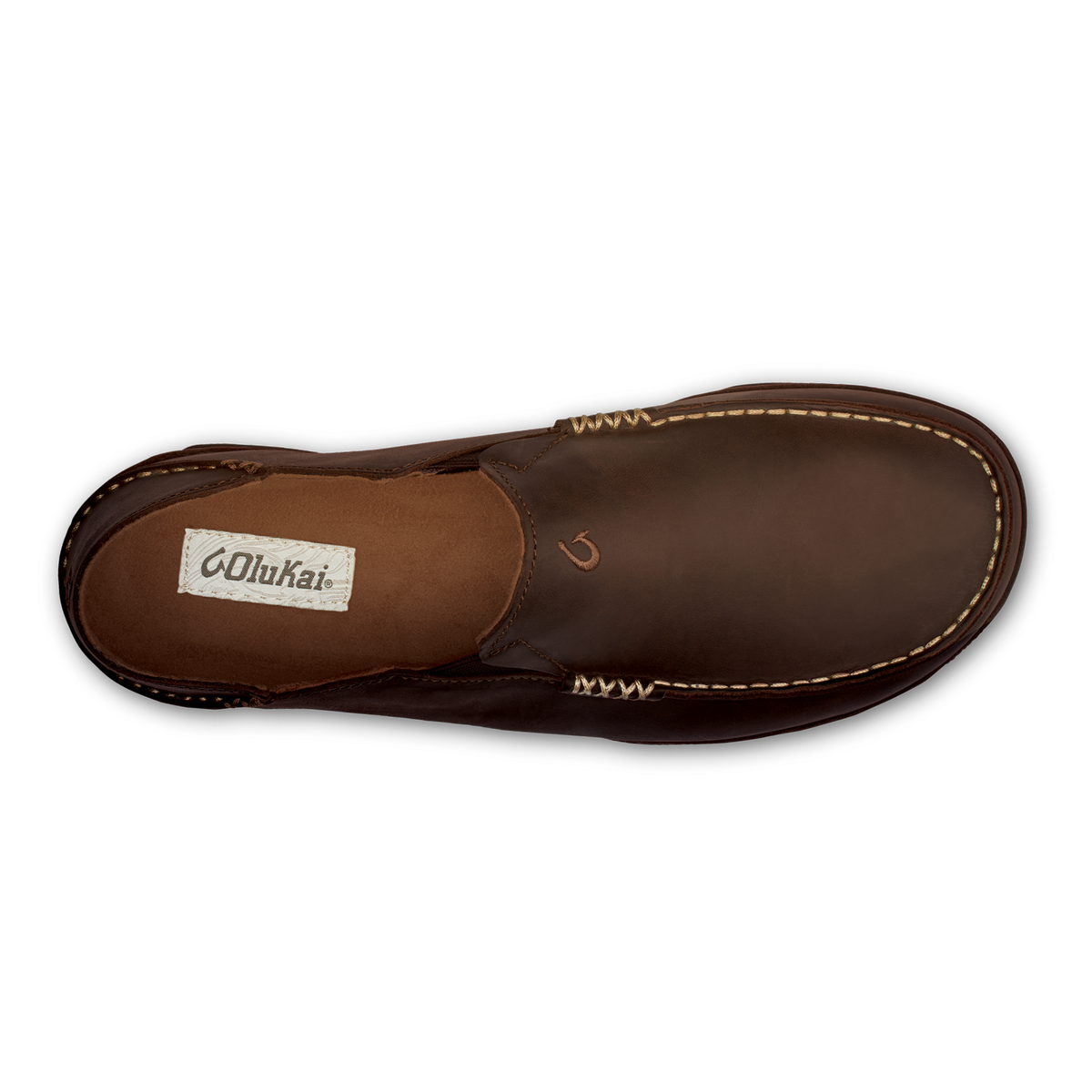 OluKai Everyday | Moloā Men's Leather Slip On Shoes - Dark Wood / Dark Java