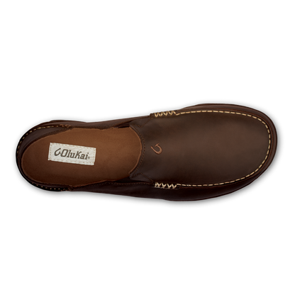 OluKai Everyday | Moloā Men's Leather Slip On Shoes - Dark Wood / Dark Java