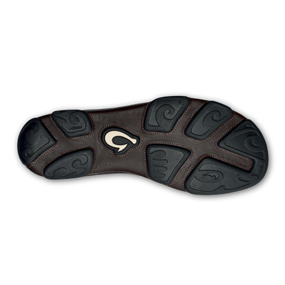 OluKai Everyday | Moloā Men's Leather Slip On Shoes - Dark Wood / Dark Java
