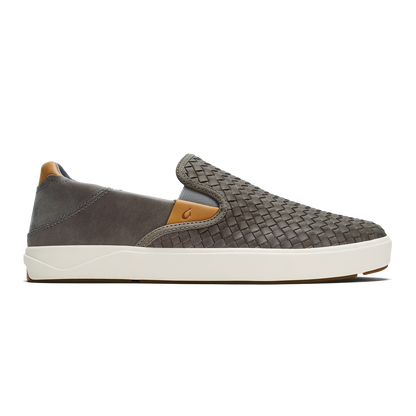 OluKai Signature | Lae‘ahi Lauhala Men's Leather Slip-On Sneakers - Ash