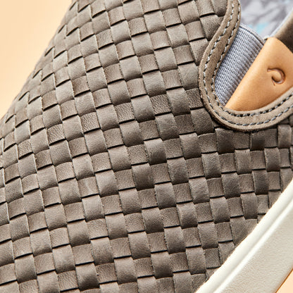 OluKai Signature | Lae‘ahi Lauhala Men's Leather Slip-On Sneakers - Ash