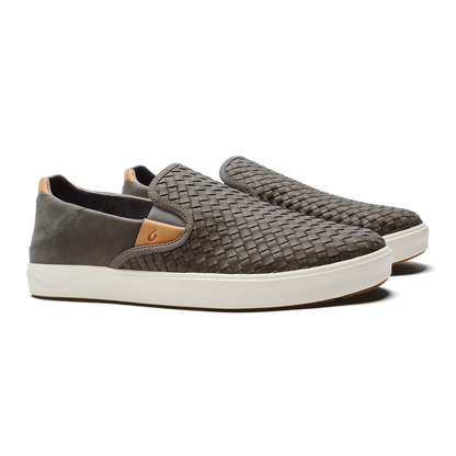 OluKai Signature | Lae‘ahi Lauhala Men's Leather Slip-On Sneakers - Ash