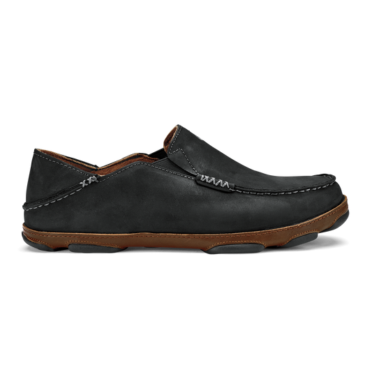 OluKai Latest | Moloā Men's Leather Slip On Shoes - Black / Toffee