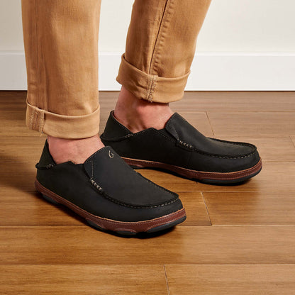 OluKai Latest | Moloā Men's Leather Slip On Shoes - Black / Toffee