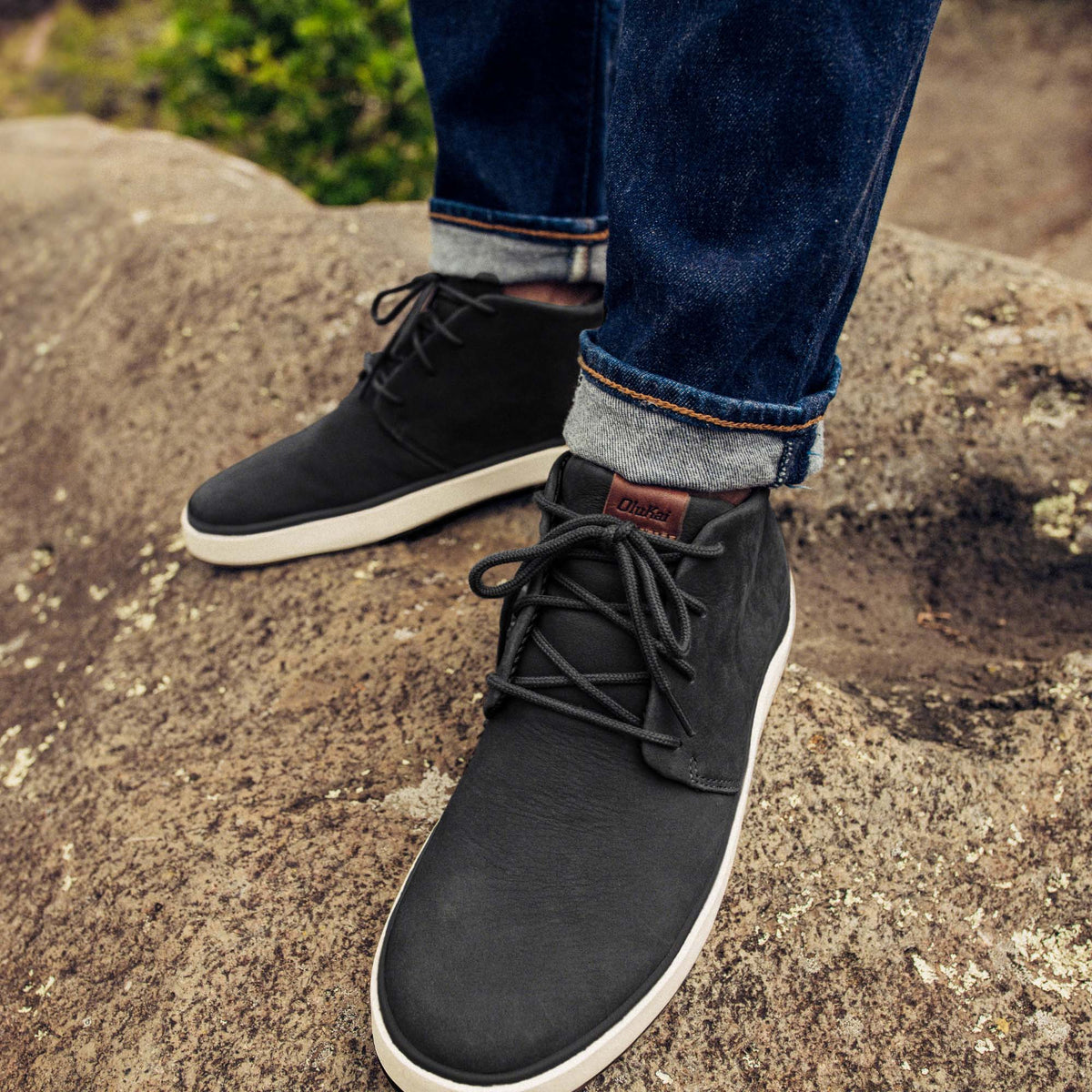 OluKai Customer Favorite | Papakū 'Ili Men’s Waterproof Leather Boots- Black