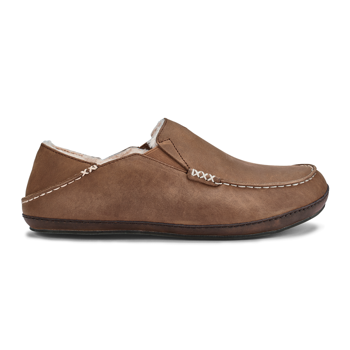 OluKai Featured | Moloā Men's Leather Slippers - Toffee / Dark Wood