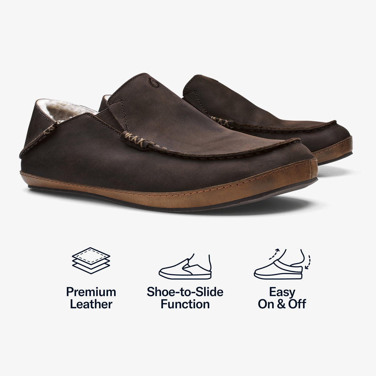 OluKai Featured | Moloā Men's Nubuck Leather Slippers - Dark Wood