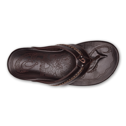 OluKai Customer Favorite | Mea Ola Men's Leather Beach Sandals - Dark Java