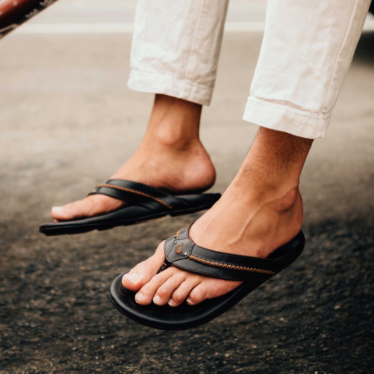 OluKai Customer Favorite | Mea Ola Men's Leather Beach Sandals - Dark Java