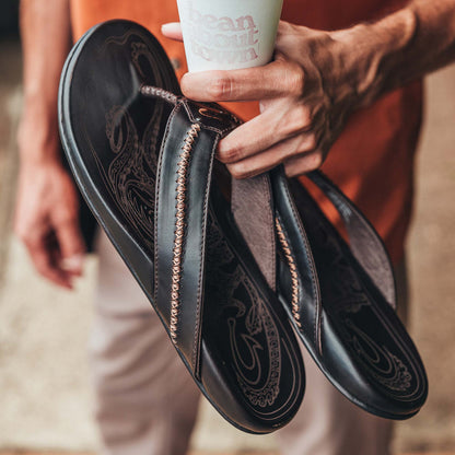 OluKai Customer Favorite | Mea Ola Men's Leather Beach Sandals - Dark Java