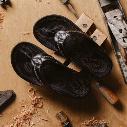 OluKai Customer Favorite | Mea Ola Men's Leather Beach Sandals - Dark Java