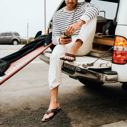 OluKai Customer Favorite | Mea Ola Men's Leather Beach Sandals - Dark Java