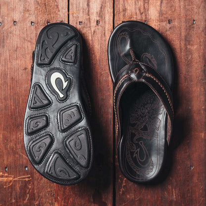 OluKai Customer Favorite | Mea Ola Men's Leather Beach Sandals - Dark Java