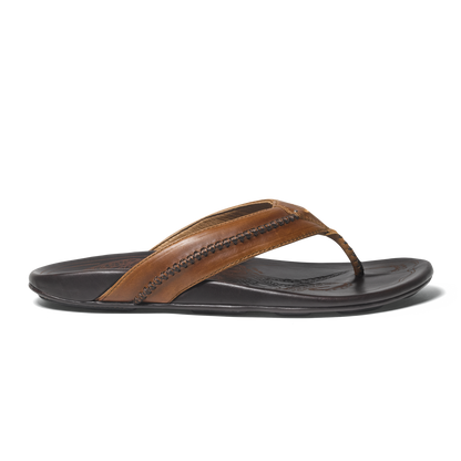 OluKai Discount | Mea Ola Men's Leather Sandals - Tan / Dark Java