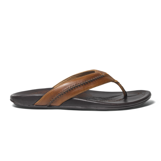 OluKai Discount | Mea Ola Men's Leather Sandals - Tan / Dark Java