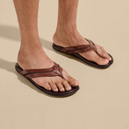 OluKai Discount | Mea Ola Men's Leather Sandals - Tan / Dark Java