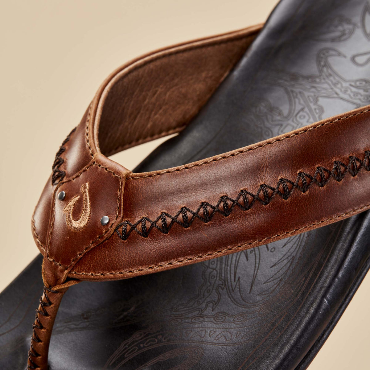 OluKai Discount | Mea Ola Men's Leather Sandals - Tan / Dark Java