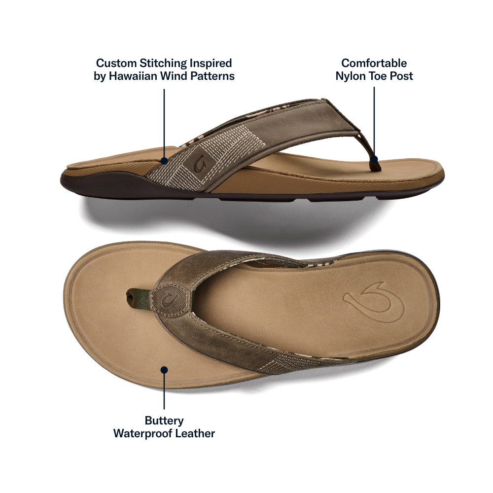 OluKai Quality | Tuahine Men's Waterproof Leather Beach Sandals - Hunter
