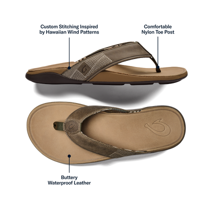 OluKai Quality | Tuahine Men's Waterproof Leather Beach Sandals - Hunter