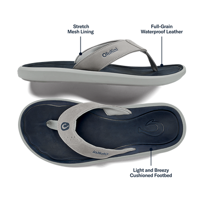 OluKai Trending | Pili Men’s Waterproof Leather Sandals - Ash / Mood Indigo