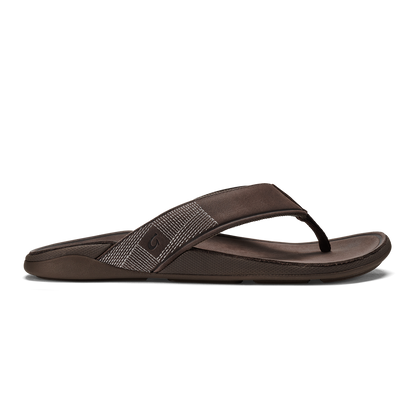 OluKai Smart Buy | Tuahine Men's Waterproof Leather Beach Sandals - Dark Wood