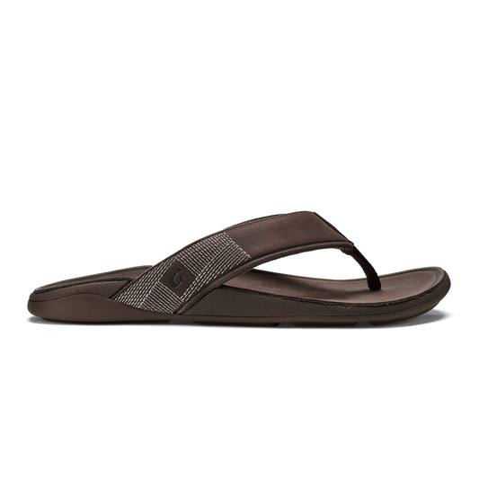 OluKai Smart Buy | Tuahine Men's Waterproof Leather Beach Sandals - Dark Wood