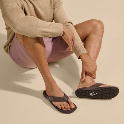 OluKai Smart Buy | Tuahine Men's Waterproof Leather Beach Sandals - Dark Wood