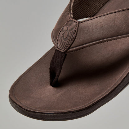 OluKai Smart Buy | Tuahine Men's Waterproof Leather Beach Sandals - Dark Wood