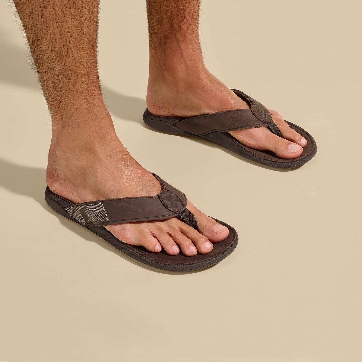 OluKai Smart Buy | Tuahine Men's Waterproof Leather Beach Sandals - Dark Wood