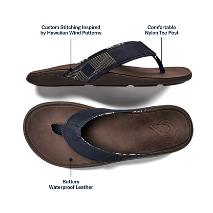 OluKai Best Price | Tuahine Men's Waterproof Leather Beach Sandals - Trench Blue