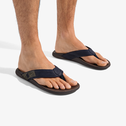 OluKai Best Price | Tuahine Men's Waterproof Leather Beach Sandals - Trench Blue