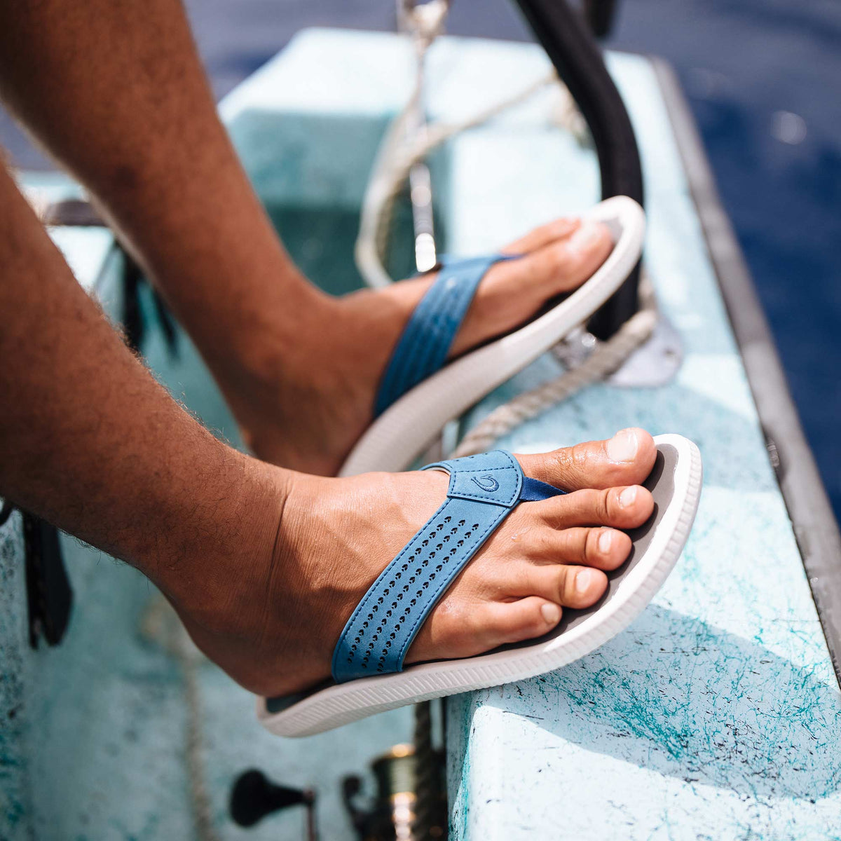 OluKai Smart Buy | Ulele Men's Beach Sandals - Slate Blue / Charcoal