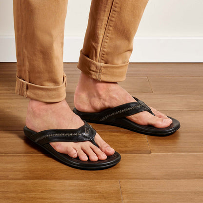OluKai New | OluKai Mea Ola - Black | Men's Leather Beach Sandals