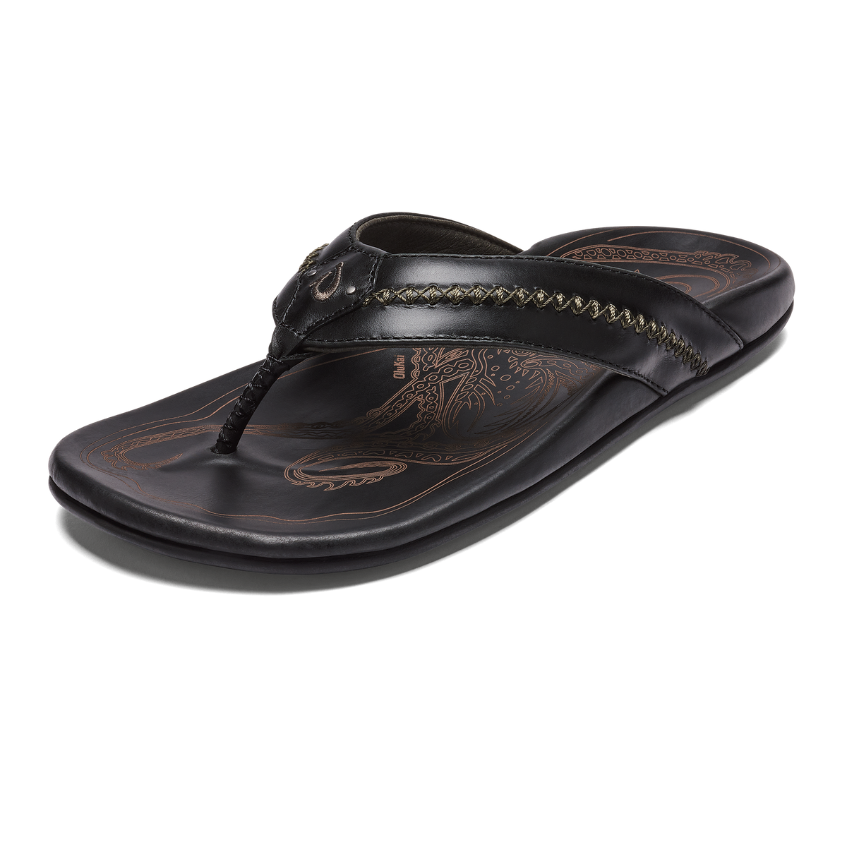 OluKai New | OluKai Mea Ola - Black | Men's Leather Beach Sandals
