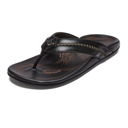 OluKai New | OluKai Mea Ola - Black | Men's Leather Beach Sandals