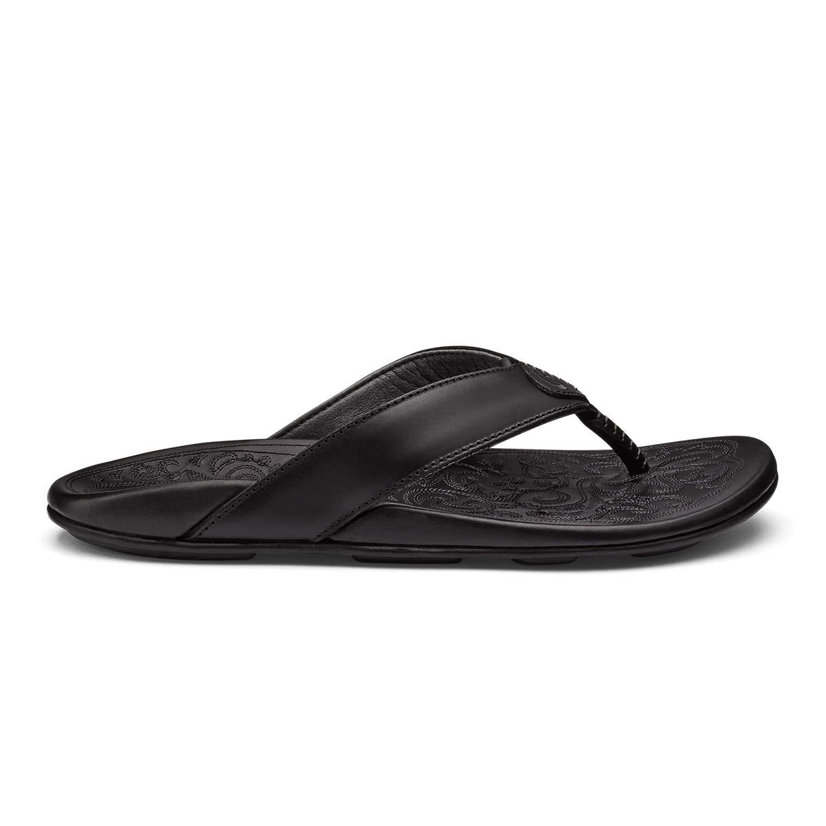 OluKai Popular | Mekila Men's Full-Grain Leather Beach Sandals - Black