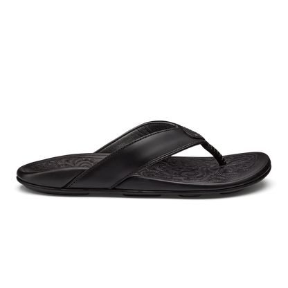 OluKai Popular | Mekila Men's Full-Grain Leather Beach Sandals - Black