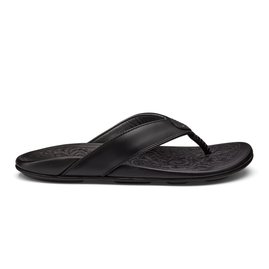 OluKai Popular | Mekila Men's Full-Grain Leather Beach Sandals - Black