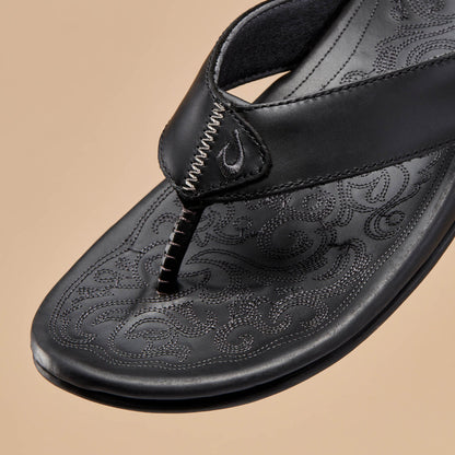 OluKai Popular | Mekila Men's Full-Grain Leather Beach Sandals - Black
