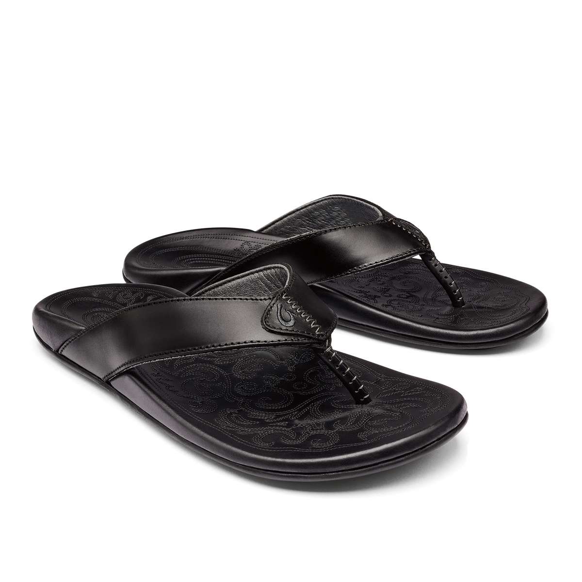 OluKai Popular | Mekila Men's Full-Grain Leather Beach Sandals - Black
